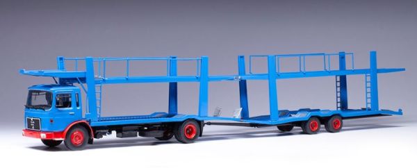 IXOTTRX034 - MAN 4x2 autotransporter met aanhanger 2 assen 1970 blauw - 1