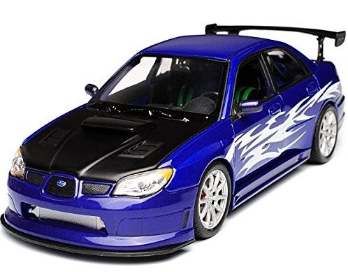 WEL22487WA - SUBARU Impreza Sti R 2010 blauwe tuning versie zwarte kap met witte vlammen - 1