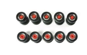 HER052603 - 10 sets vrachtwagenbanden met dubbele zwenkvelgen - Chroom en rood