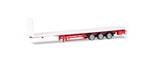 HER076845 - 3-assige platte vrachtwagen met rood chassis