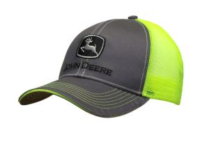 MC13080411CH - John Deere grijze en fluorescerende gele pet met mesh achterkant