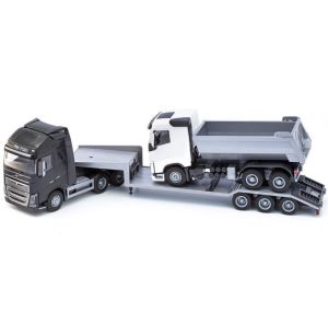EMEK33713 - VOLVO FH16 6x4 zwart met 3-assige drager en 6x4 dump truck