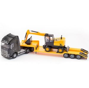 EMEK33753 - VOLVO FH16 6x4 zwart met 3-assige drager en LANNEN graafmachine
