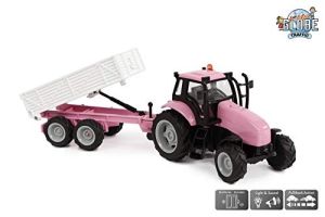 KID510241 - Roze tractor met aanhanger