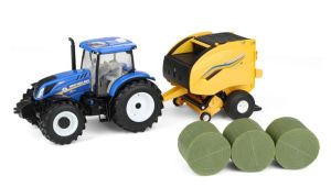ERT61029 - NEW HOLLAND T6.175 met 561 ronde balenpers en 3 balen