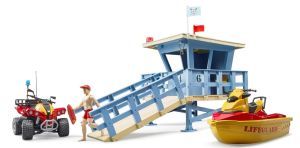BRU62780 - Badmeesterhut op zee met voertuigen en badmeester