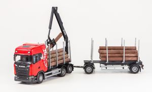 EMEK70675 - SCANIA S730 6x4 rode bakwagen met 1+1 as houttransportaanhanger