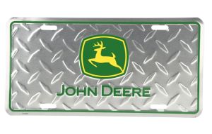 97047 - Verchroomd metalen bord met JOHN DEERE-logo - 15x30 cm