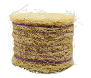 CW0273 - Ronde strobaal met paars touw - Diameter: 4,8 cm x Breedte: 3,6 cm