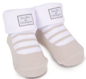 DC2726TAUPEBLANC - Geboortesokken - Taupe met wit patroon - 0/6 maanden