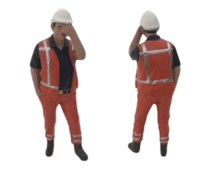 ADF32143 - Constructiefiguur die zijn hoofd vasthoudt