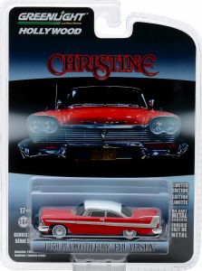 GREEN44840-B - PLYMOUTH Fury 1958 rood wit dak boze versie zwarte ramen uit de film Christine verkocht in blister