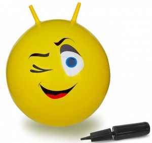 JAM460459 - Gele Wink Smiley Bouncy Ball met Pomp