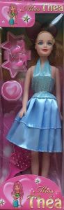 LPB42366B - Miss Théa pop met blauwe jurk - 29 cm