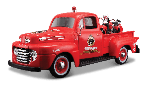 MST32191 - FORD F-1 Pick-up met motor HARLEY DAVIDSON 1936 Brandweerman