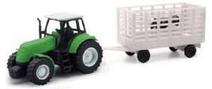 NEW05685D - Groene tractor met veewagen en 1 koe