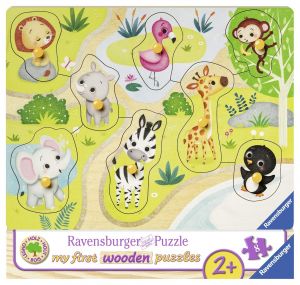 RAV036875 - Houten Puzzel - 8 Stuks - Dierentuindieren - 22 x 24 cm