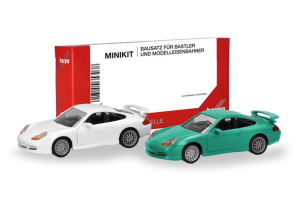 HER014083 - PORSCHE 911 GT3 996 wit en groen - 2 delen om in elkaar te zetten