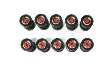 HER052603 - 10 sets vrachtwagenbanden met dubbele zwenkvelgen - Chroom en rood