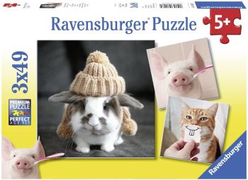 RAV080281 - 3 legpuzzels 49 stukjes amusante portretten van dieren