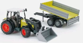 BRU1998 - CLAAS Nectis 267 F met lader en aanhangwagen, grijs en groen