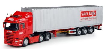 TEK65883 - SCANIA 3 Assen Met 3 Assige Containerdrager en 40 Voets Container "VAN DIJK"