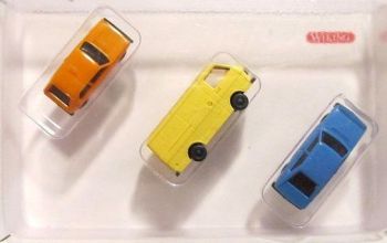 WIK091501A - VW Golf I "Oranje"; VW Passat B1 "Blauw"; VW LT Spur "Geel" Schaal: 1/160