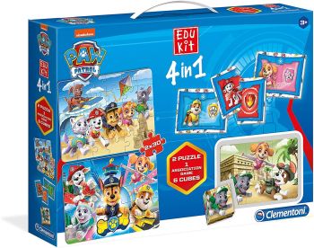 CLE18097 - EDUKIT - 4 in 1 domino memopuzzel 30 stukjes en 6 blokjes La PAT'PATROUILLE