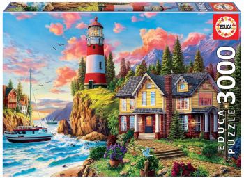 EDU18507 - Puzzel 3000 stukjes vuurtoren in de buurt van de oceaan