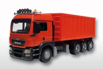 EMEK20898 - MAN TGS LX Rechte vrachtwagen 8x4 met 3 assen trailer rood