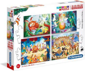CLE21406 - 4 legpuzzels 20-60-100-180 stukjes - In de Middeleeuwen