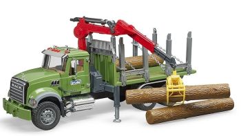 BRU2824 - MACK Granite houttransportwagen met kraan en houtblokken