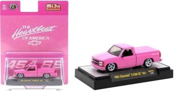 M2M-31500-MJS76 - CHEVROLET C1500 SS 454 1991 roze THE HEARTBEAT OF AMERICA in blisterverpakking