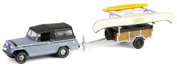 GREEN32320-B - JEEP Jeepster Commando SC-1 met aanhanger en accessoires 1968 Grijs uit de HITCH & TOW-serie in blisterverpakking