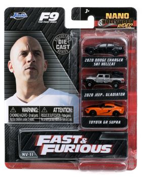JAD32481 - 3 Nanovoertuigen - 2020 DODGE Charger SRT Hellcat Black - 2020 JEEP Gladiator Gray - TOYOTA GR Supra Orange - FAST and FURIOUS
