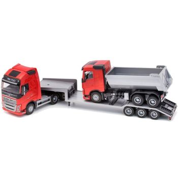 EMEK33715 - VOLVO FH16 6x4 rood met 3-assige drager en 6x4 dumptruck