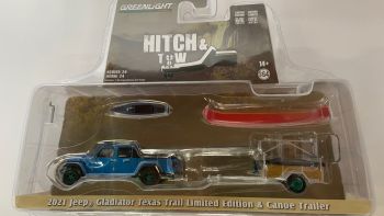 GREEN32240-CVERT - JEEP Gladiator Texas 2021 met aanhanger en kano's uit de HITCH & TW serie in blisterverpakking