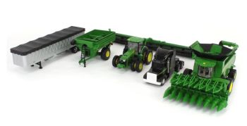 ERT45955 - Oogstset JOHN DEERE - Tractor 8R 370 met aanhangwagen - maaidorser X9 1100 en aanhangwagen