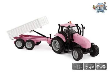 KID510241 - Roze tractor met aanhanger