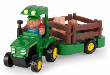 T46922 - JOHN DEERE tractor met aanhanger en dieren