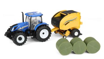 ERT61029 - NEW HOLLAND T6.175 met 561 ronde balenpers en 3 balen