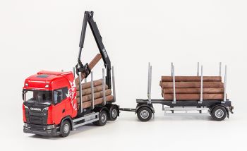 EMEK70675 - SCANIA S730 6x4 rode bakwagen met 1+1 as houttransportaanhanger