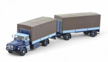 TEK86485 - SCANIA 76 4x2 vrachtwagen met vaste laadbak en 1+1 as oplegger KOOY transport