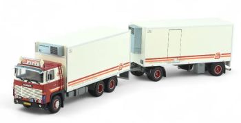 TEK89107 - SCANIA 141 6x4 vrachtwagen met vaste laadbak en 1+1 as koeltrailer, Transport CJ