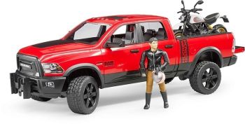 BRU2502 - RAM 2500 Motorwagen met DUCATI Scrambler-motorfiets en figuur