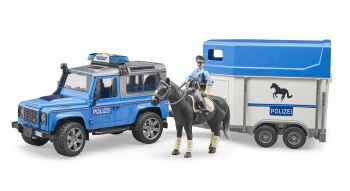 BRU2588 - POLITIE LAND ROVER Verdediger met busje; paard en politieagent