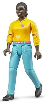 BRU60404 - Zwarte vrouw met geel shirt en turquoise broek