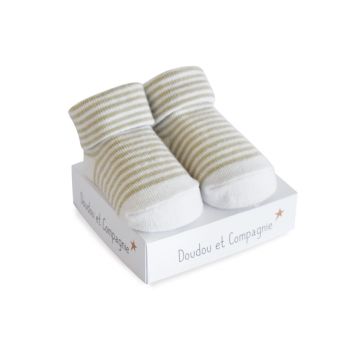 DC3704-04 - Newborn sokken - Wit met Taupe strepen