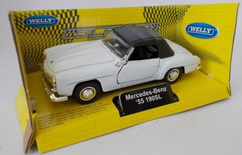 WEL701204BLA - MERCEDES BENZ 190sl 1955 gesloten cabriolet wit frictiemodel