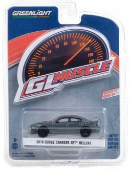 GREEN13290-D - DODGE Charger SRT Hellcat 2018 metallic grijs GL Muscle Series verkocht in blister